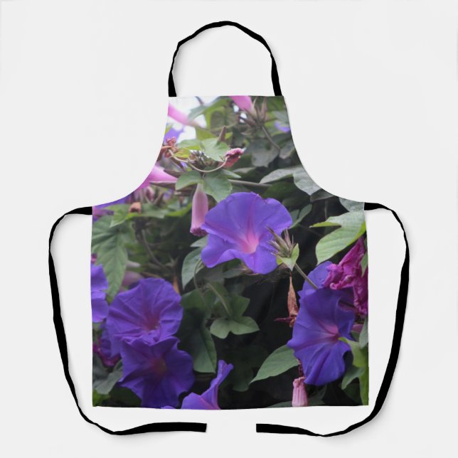 Spring Morning Glories in Blue Apron (Front)