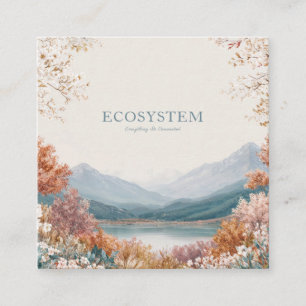 Spring Mountain Gold Frame Floral Landscape Square Business Card