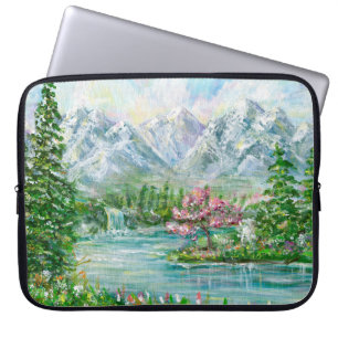 Spring mountain landscape. Original acrylic hand p Laptop Sleeve