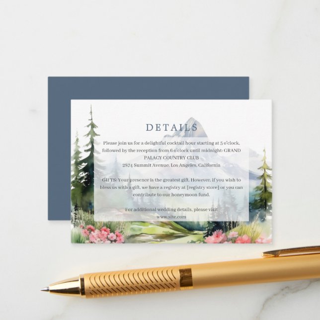Spring Mountains Floral Wedding Details Enclosure  Card (Front/Back In Situ)