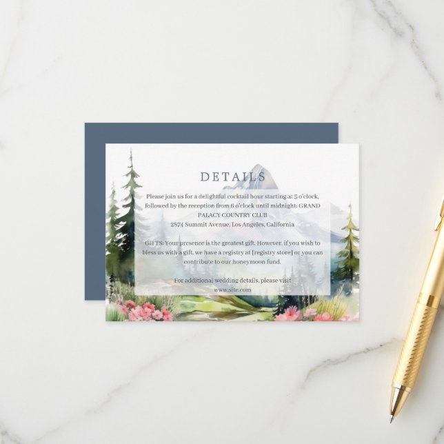 Spring Mountains Floral Wedding Details Enclosure  Card (Front/Back In Situ)