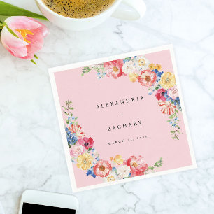 Spring Multi Colour Florals Napkins - Pink