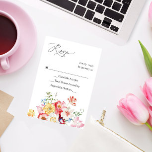 Spring Multi Colour Florals no Meal RSVP  Card