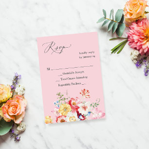 Spring Multi Colour Florals no Meal RSVP - Pink