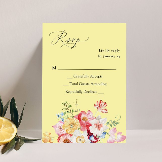 Spring Multi Colour Florals no Meal RSVP - Yellow Card (Creator Uploaded)