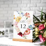 Spring Multi Colour Florals Table Number<br><div class="desc">Dress up your wedding or party tables with your Spring Multi Colour Florals Table Number Card.  Made with pink,  red,  white,  blue,  and yellow hand painted,  watercolor florals.</div>