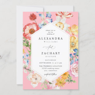 Spring Multi Colour Florals Wedding 2 pink Invitation