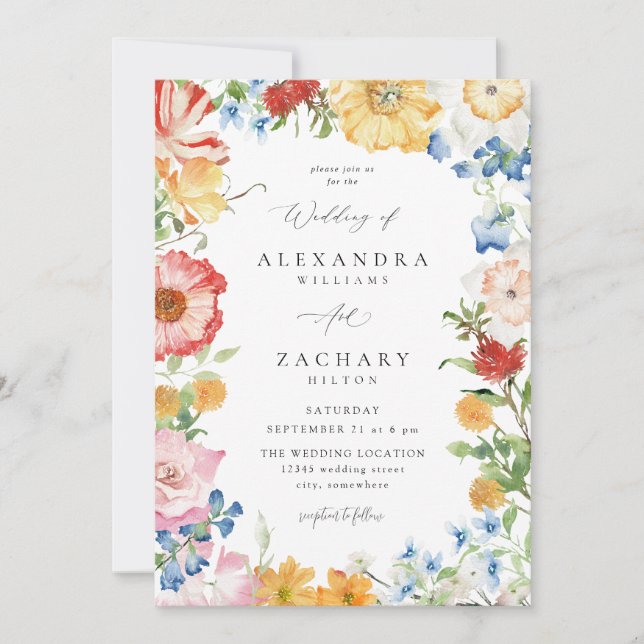 Spring Multi Colour Florals Wedding Invitation (Front)