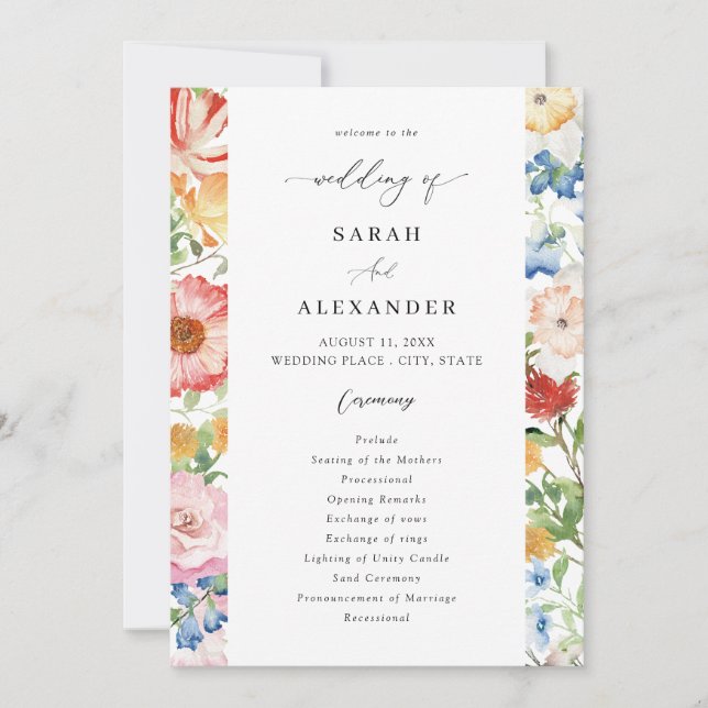 Spring Multi Colour Florals Wedding Program Invitation (Front)