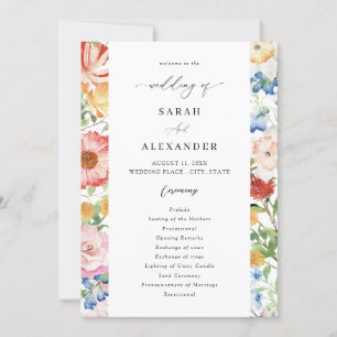 Spring Multi Colour Florals Wedding Program Invitation