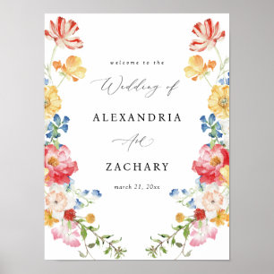 Spring Multi Colour Florals Wedding Welcome Sign