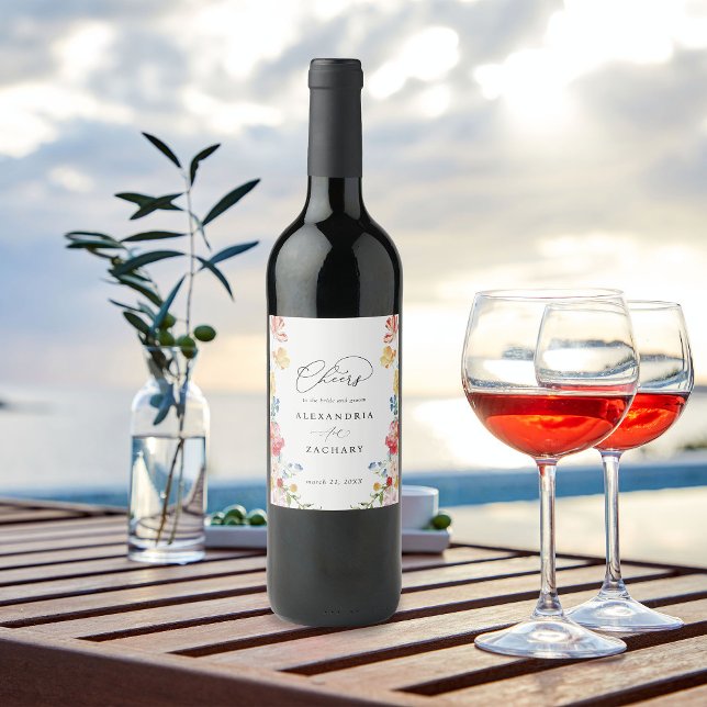Spring Multi Colour Florals Wine Label (Creator Uploaded)