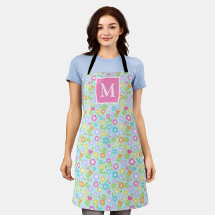 Spring Multi Colour Flowers Monogram Apron