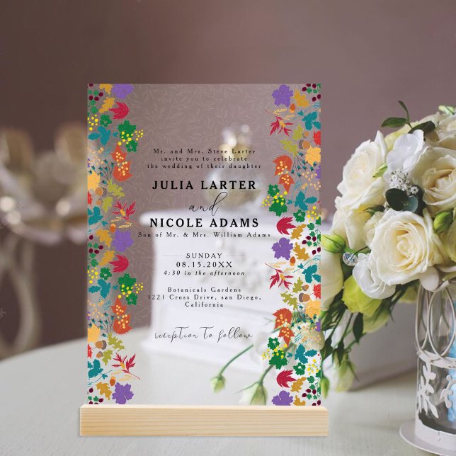 Spring Mustard Yellow Purple Meadow Flower Wedding Acrylic Invitations (Creator Uploaded)