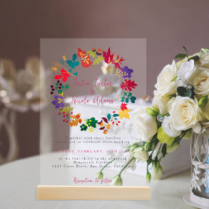 Spring Mustard Yellow Purple Meadow Flower Wedding Acrylic Invitations