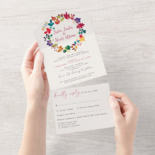 Spring Mustard Yellow Purple Meadow Flower Wedding All In One Invitation