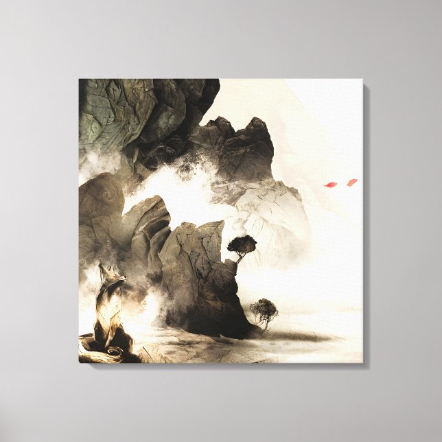 Spring Mystic Fox Misty Mountain Minimalist Zen Canvas Print (Front)