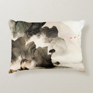 Spring Mystic Fox Misty Mountain Minimalist Zen Decorative Cushion