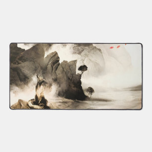 Spring Mystic Fox Misty Mountain Minimalist Zen Desk Mat