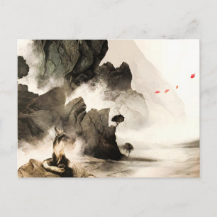 Spring Mystic Fox Misty Mountain Minimalist Zen Holiday Postcard