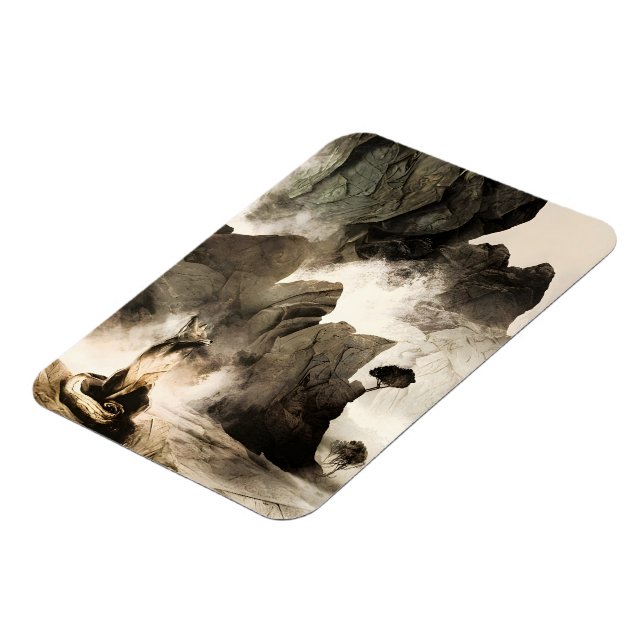 Spring Mystic Fox Misty Mountain Minimalist Zen Magnet (Left Side)