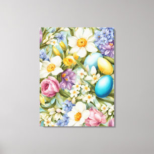 Spring. Narcissus, Hyacinths, Tulips, Easter Eggs Canvas Print
