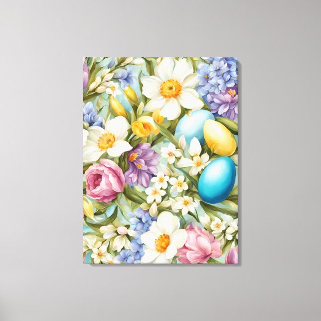 Spring. Narcissus, Hyacinths, Tulips, Easter Eggs Canvas Print (Front)