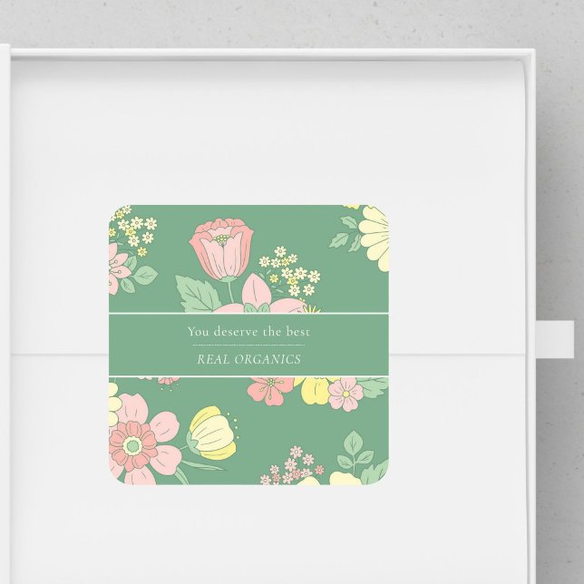 Spring Nature Floral Boho Business Square Sticker (Creator Uploaded)