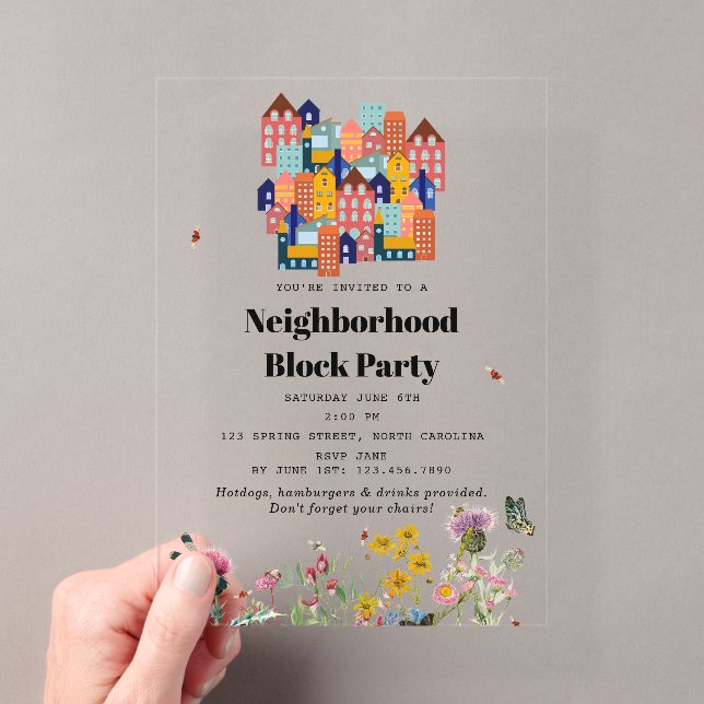 Spring Neighbourhood BBQ Block Party Acrylic Invitations (Insitu (Handheld))