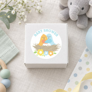 Spring Nesting Birds Baby Boy Shower Classic Round Sticker