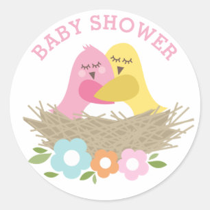 Spring Nesting Birds Baby Girl Shower Classic Round Sticker