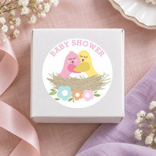 Spring Nesting Birds Baby Girl Shower Classic Round Sticker