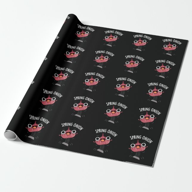 Spring Onion Funny Veggie Pun Dark BG Wrapping Paper (Unrolled)