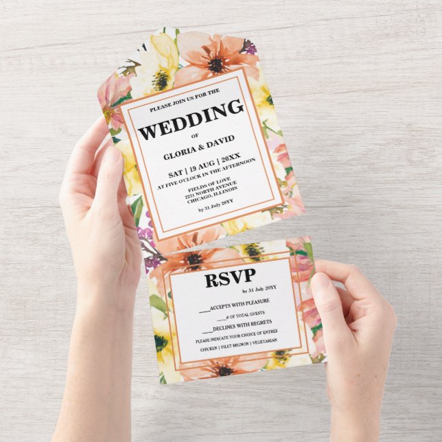 Spring Orange Floral Tear Off  All In One Invitation (Tearaway)