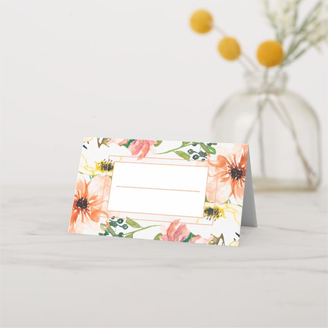 Spring Orange Floral Wedding Place card (Front)
