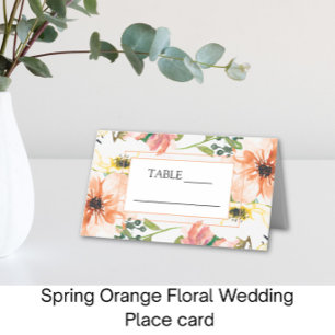 Spring Orange Floral Wedding Place card