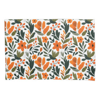 Spring Orange Flowers Chic Elegant Floral Pattern Pillowcase
