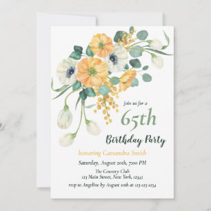 Spring Orange & White Anemone Botanical Birthday  Invitation