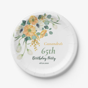 Spring Orange & White Anemone Botanical Birthday  Paper Plate