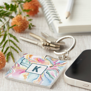 Spring organic texture with flowing wavy shapes key ring