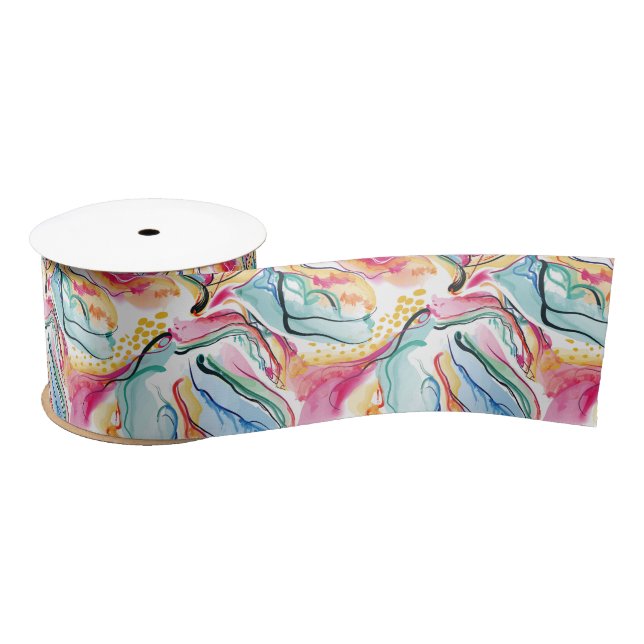 Spring organic texture with flowing wavy shapes satin ribbon (Spool)