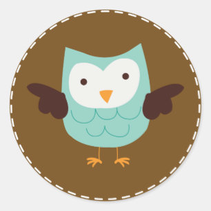 Spring Owl {aqua} Classic Round Sticker