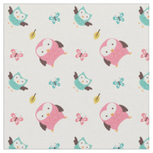 Spring Owls and Butterflies Fabric