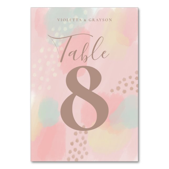 Spring Pastel Abstract Art Wedding Table Card (Front)
