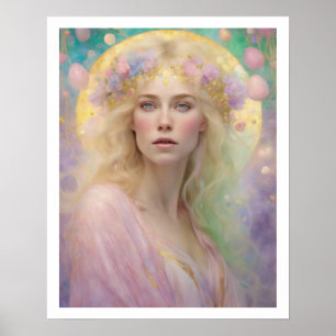 Spring Pastel Art Deco Woman Blonde Hair Easter Poster