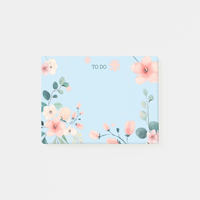 Spring Pastel Blue Floral Post-It Notes (Front)