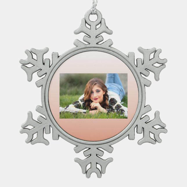 spring pastel colour blush peach ombre dusty pink snowflake pewter christmas ornament (Front)