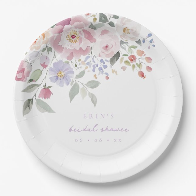 Spring Pastel Floral Bridal Shower Paper Plate (Front)