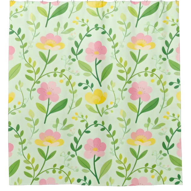 Spring Pastel Floral Pattern Shower Curtain (Front)