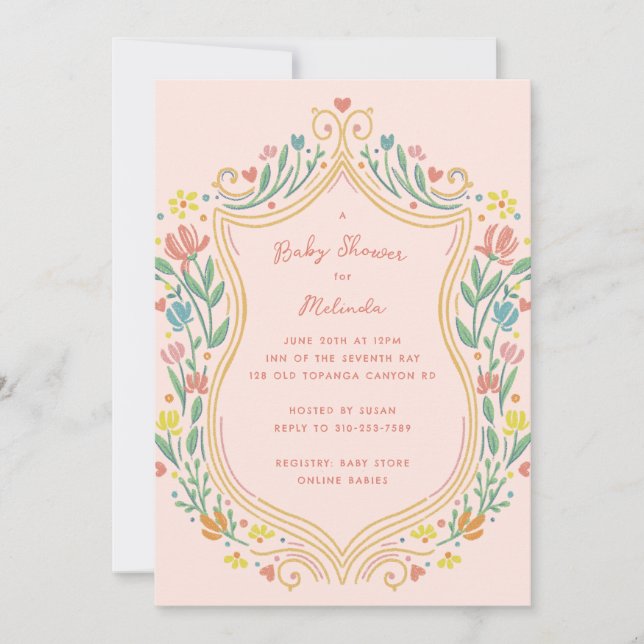 Spring Pastel Floral Shield Baby Shower Invitation (Front)